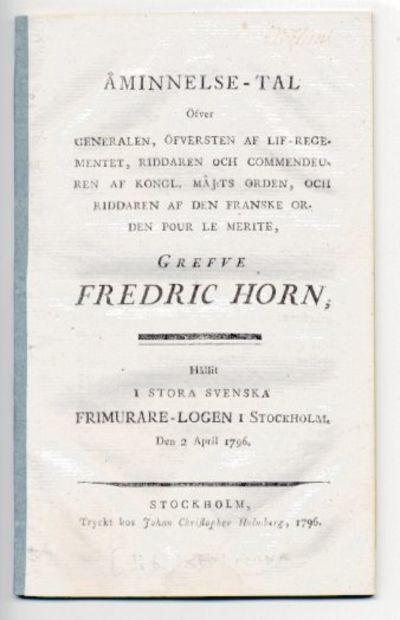 Åminnelse-tal öfver generalen, öfversten af…
