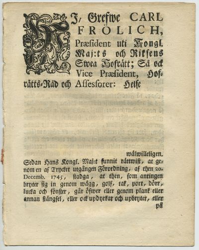Wi, grefwe Carl Frölich, præsident uti kongl.…