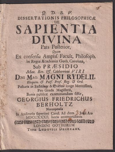 Dissertationis philosophicae de sapientia divina…