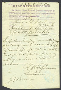 Telegram to Pierrepont from R.H. Stephenson, asking him to speak to the Republican Campaign Committee in Cincinnatti Ohio, Sept 28 1875