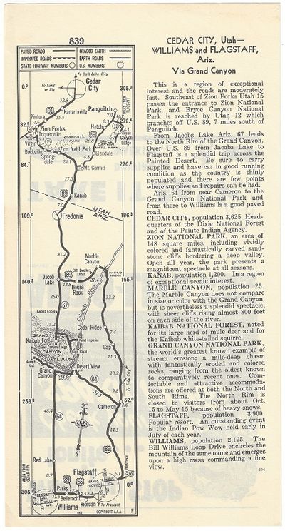 Cedar City, Utah - Williams and Flagstaff, Ariz. Via Grand Canyon