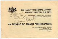 The Hazlett Memorial Awards for Excellence in the Arts Presented by Governor Dick Thornburgh, Commonwealth of Pennsylvania: An Evening of Award Performances, The State Theatre Building, Harrisburg, PA., Thursday, May 1, 1980, 7:30 p.m. by Sabrina (production ass't) Gregory L. (produced/directed by)/Lay - Paperback - Signed First Edition - 1980 - from Barbarossa Books Ltd. (SKU: 42732)