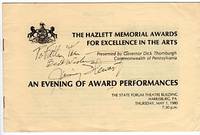 The Hazlett Memorial Awards for Excellence in the Arts Presented by Governor Dick Thornburgh, Commonwealth of Pennsylvania: An Evening of Award Performances, The State Theatre Building, Harrisburg, PA., Thursday, May 1, 1980, 7:30 p.m. de Lehane, Gregory L. (produced/directed by)/Lay, Sabrina (production ass&#39;t) - 1980