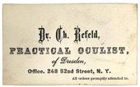 Trade Card for Dr. Ch. Refeld, Practical Oculist