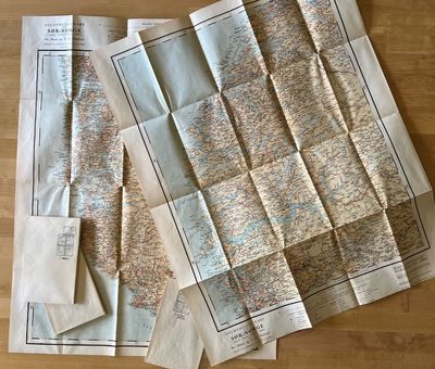 Aschehougs kart over Sør-Norge. 5 blad. Målestokk…