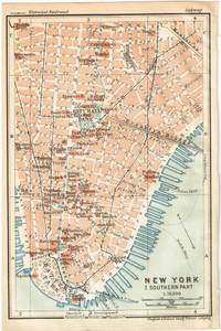 Baedeker City Plan: Map of New York City (Manhattan) Southern Tip