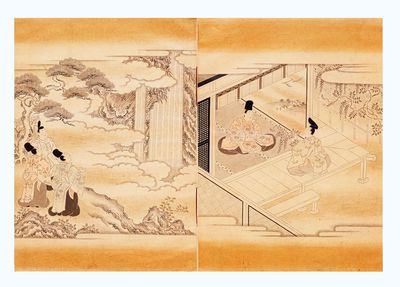Finely illustrated manuscript of Tale of Ise on smooth & thick torinoko paper with 30 full-page & on...