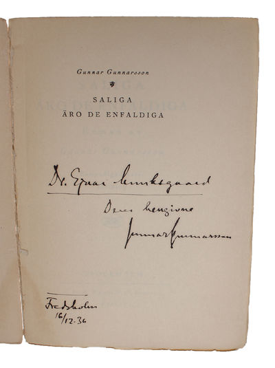 Saliga äro de enfaldiga. Roman. Bemyndigad översättning. - [DEDIKATIONSEKSEMPLAR.] (photo 2)