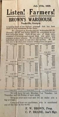 Broadside: July 27th, 1929. Listen! Farmers! Brown's Warehouse Nashville, Georgia