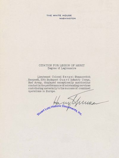 President Harry Truman Awards And Signs Legion Of Merit To A Soviet Soldier