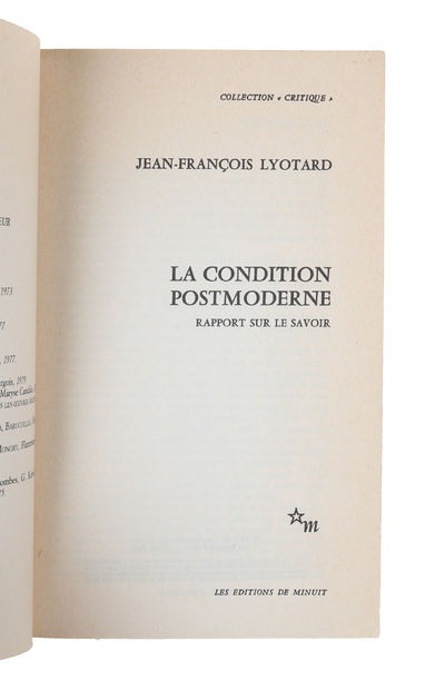 La Condition Postmoderne. Rapport sur le savoir. - [PRESENTATION-COPY] (photo 4)