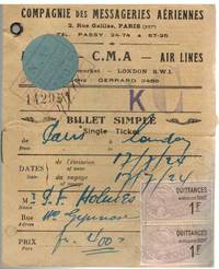 cover of SINGLE TICKET C. M. A. Airlines Paris to London 1924