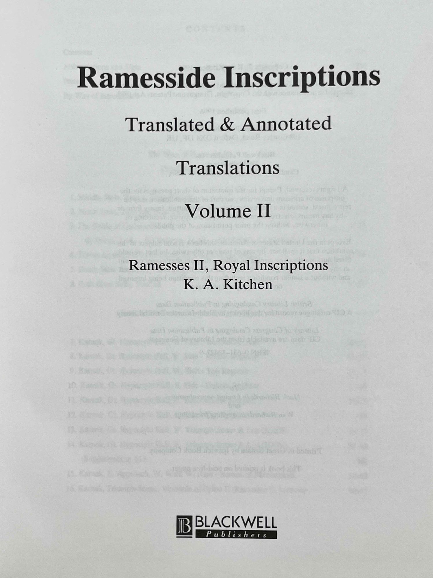 Ramesside inscriptions. Translated and annotated. Translations. Vol. II ...