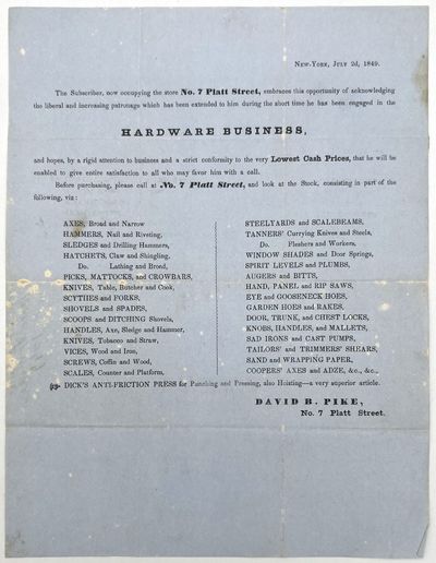 New York, New York: David B. Pike, 1849. Very good. Letter folds, spotting/light discoloration in pl...