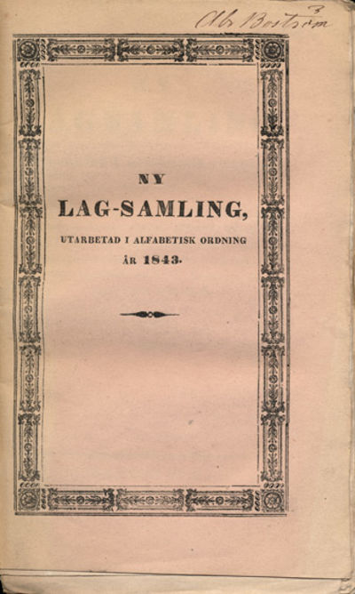 Ny lag-samling, utarbetad i alfabetisk ordning år…
