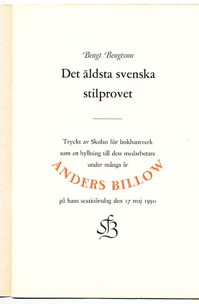 Det äldsta svenska stilprovet. Tryckt av Skolan…