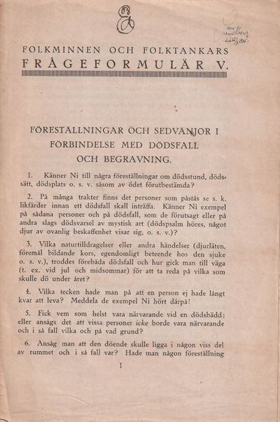 Folkminnen och folktankars frågeformulär V [=…