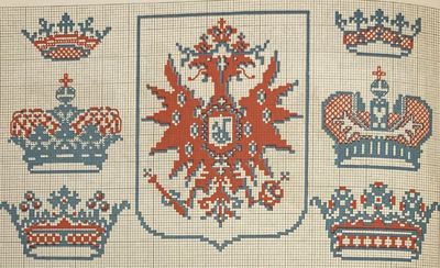 Alphabet de la Brodeuse, Lettres Chiffres, Monogrammes et Ornements a points comptes suivis d'une série de modèles avec calques pour broderie de blanc, Bibliothèque D.M.C.; English: Embroidery Alphabet, Letters, Numbers, monograms and Ornaments with counted stitches followed by a series of examples with transfers for white embroidery, D.M.C. Library