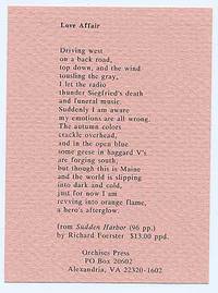 Alexandria, VA: Orchises Press, (no date). Unbound. Fine. First edition of this poem card. Fine copy...