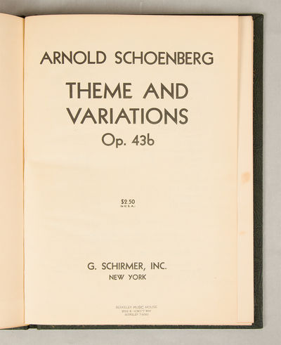 New York: G. Schirmer , 1944. Octavo. Full dark green cloth, titling gilt to spine. 1f. (title, inst...