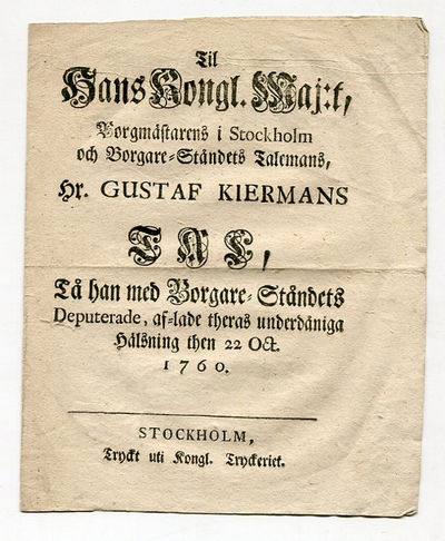Til hans kongl. maj:t, borgmästarens i Stockholm…