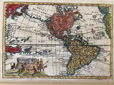 Map of North and South America showing California as an Island, Martin Vieth, 1738. Contemporary han...