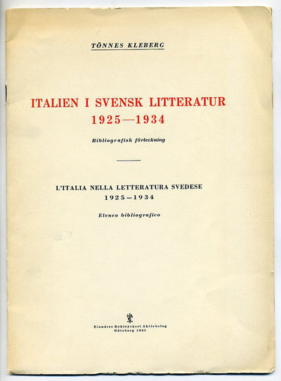 Italien i svensk litteratur 1925-1934.…