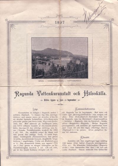 Ragunda vattenkuranstalt och hälsokälla. Hålles…