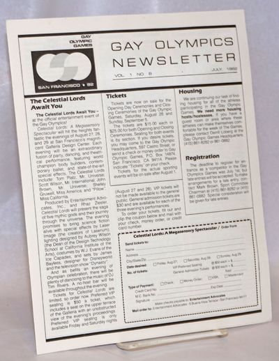 Gay Olympics Newsletter. vol. 1, #8, July 1982