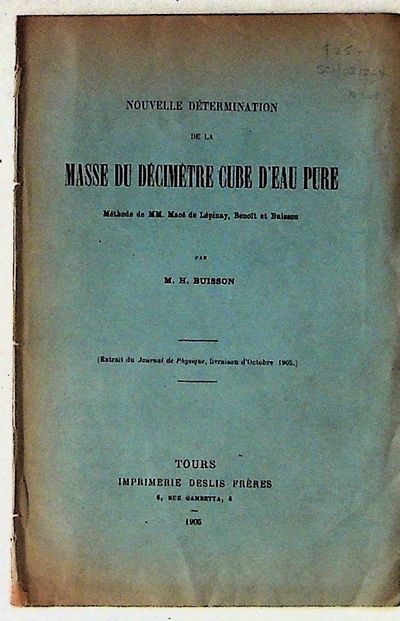 Nouvelle Determination De La Masse Du Decimetre Cube D'Eau Pure