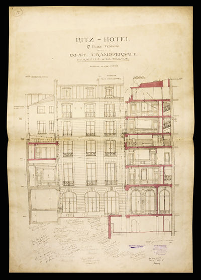 The Ritz, Paris. Collection of Original Groundplans for the 1898 Design of the Ritz in Paris