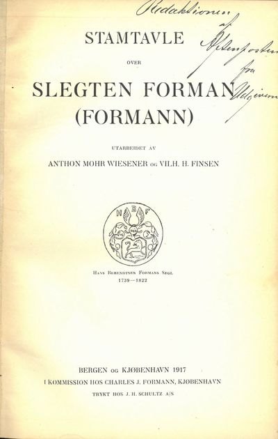 Stamtavle over slegten Forman (Formann).…