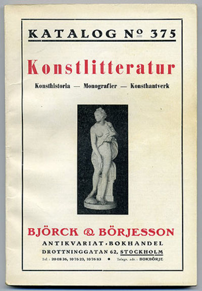 Björck & Börjesson. Katalog 375. Konstlitteratur.…