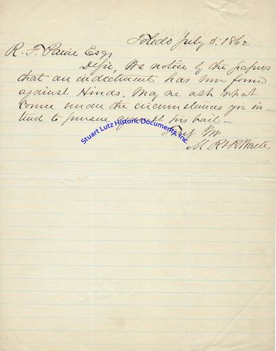 Morrison Waite, Future Chief Justice Of The Supreme Court, Writes 1862 Letter To Ohio District Attorney