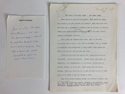 Weinberger Speech and Autograph Confirmation Hearing Notes