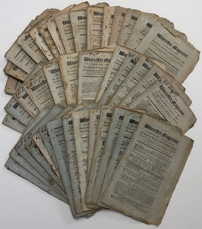 Significant Collection of the Worcester Magazine, Publisher Isaiah Thomas' Protest against Advertising Tax. Filled with News of Shays' Rebellion, and Federalist and Anti-Federalist Essays