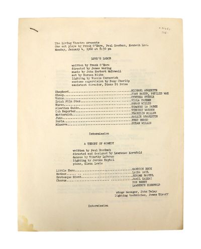 The Living Theatre presents: One act plays by Frank O'Hara, Paul Goodman, and Kenneth Koch [Program]
