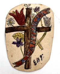 2 1/2" Naive Watercolor Cross with Tulips, Forget-Me-Nots, a Bird and a Banner reading "A Happy Birthday" EBV