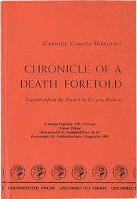 Chronicle of a Death Foretold (UK Uncorrected Proof) by Garcia Marquez, Gabriel;  Gregory Rabassa (translation) - 1982