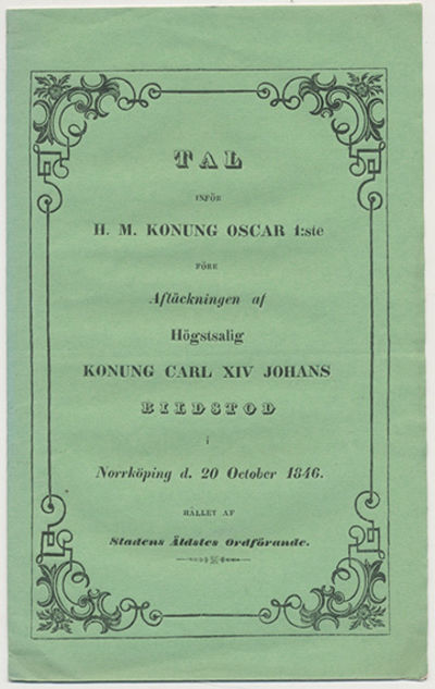 Tal inför h.m. konung Oscar 1:ste före…