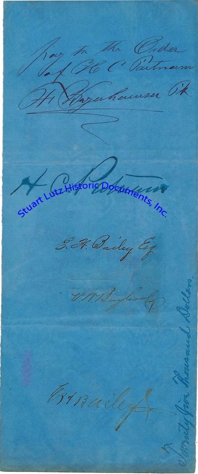 Check Signed By Wealthy 19th Century Timber Baron Frederick Weyerhaeuser To Bailey Davenport