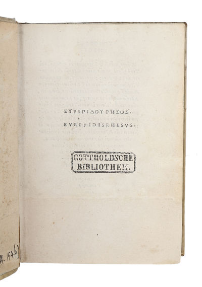 Rhesos (Rhesus) + Troades (The Trojan Women) + Bakchai (Bacchae) + Kyklops (Cyclops) + Herakleidai (Children of Heracles) + Helene (Helen) + Ion + Herakles Mainomenos (Hercules Furens / Heracles).  - [EDITIO PRINCEPS OF 8 PLAYS BY EURIPIDES] (photo 4)