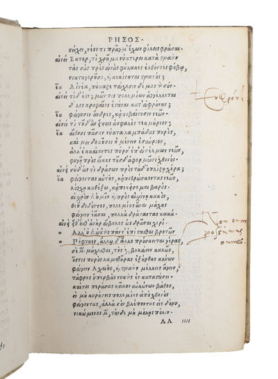 Rhesos (Rhesus) + Troades (The Trojan Women) + Bakchai (Bacchae) + Kyklops (Cyclops) + Herakleidai (Children of Heracles) + Helene (Helen) + Ion + Herakles Mainomenos (Hercules Furens / Heracles).  - [EDITIO PRINCEPS OF 8 PLAYS BY EURIPIDES] (photo 5)