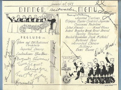 Dinner Menu, June 28, 1937