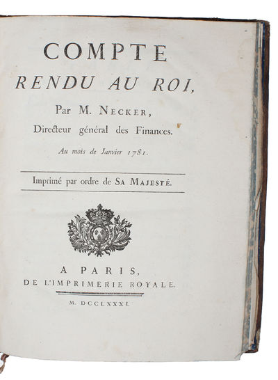 Compte rendu au Roi, par M. Necker, directeur general des Finances. Au mois de Janvier 1781. (photo 2)