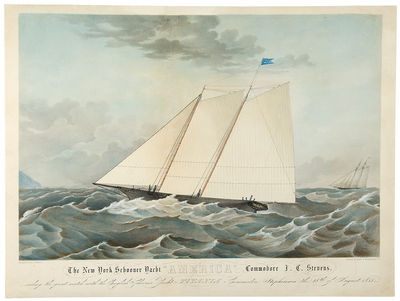 The New York Schooner Yacht "America" Commodore J. C. Stevens, sailing the Great Match with the English Schooner Yacht Titania Commodore Stephenson the 28th August 1851