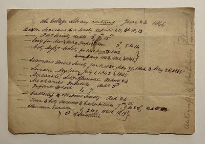 [MANUSCRIPT LIBRARY LIST]. [HARVARD COLLEGE LIBRARY]. "The College Library Contains...