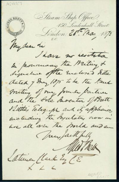 Autograph letter signed to Latimer Clark