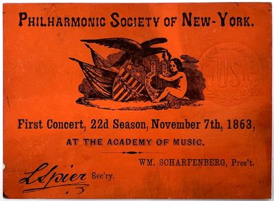 Printed Ticket for First 1863 Concert...