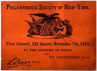 Printed Ticket for First 1863 Concert Given by the Philharmonic Society of New York